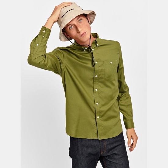 Aigle Long-sleeved Tencel Shirts Men Green ZA-31764